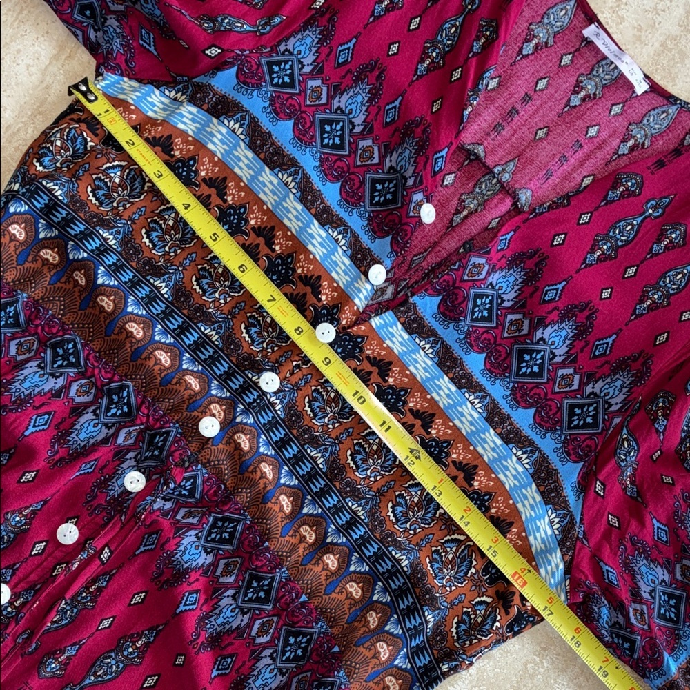 R. VIVIMOS Dress, Women's, M, EUC, Red & Blue Maxi, Buttons, Drawstring Waist. - Picture 13 of 15